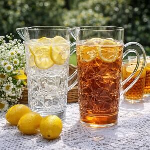 Vintage Floral Acrylic Pitcher Clear Embossed Plastic USA Retro Patio Barware
